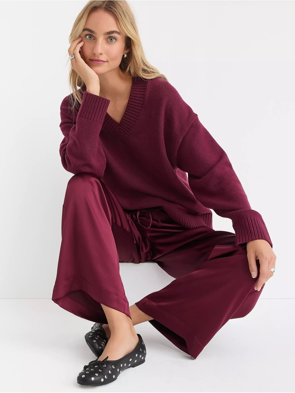 LOFT V-Neck Sweater in Deep Burgundy